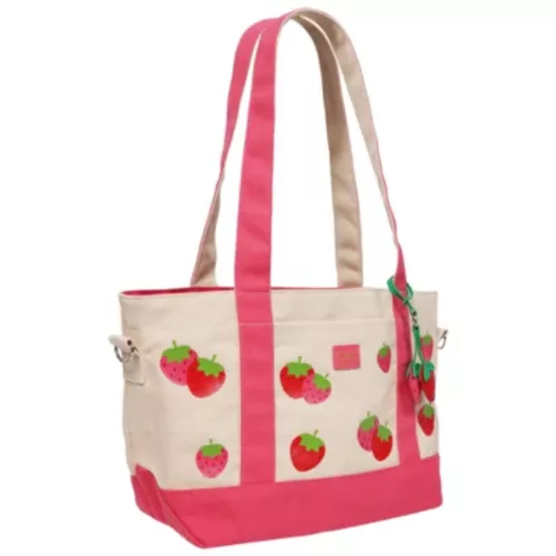 C & C California Strawberry Print Cotton Canvas Tote with Removable Crossbody Strap