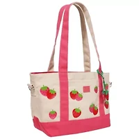 C & C California Strawberry Print Cotton Canvas Tote with Removable Crossbody Strap