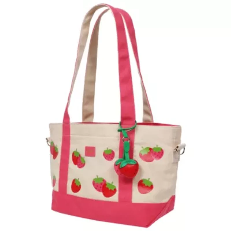 C & C California Strawberry Print Cotton Canvas Tote with Removable Crossbody Strap
