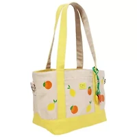 C & C California Citrus Fruit Print Cotton Canvas Tote with Contrast Trim & PU Charm