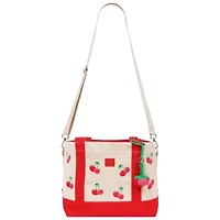 C & C California Cherry Print Cotton Canvas Tote with Contrast Trim & PU Charm