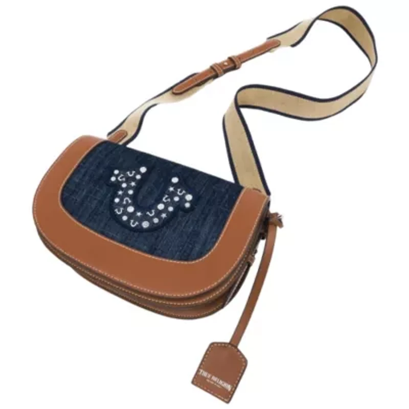 True Religion Studded Logo Denim Flap Bag
