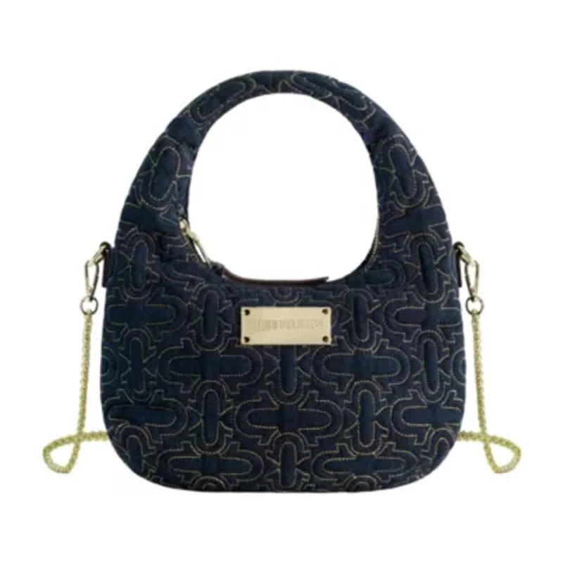 True Religion Women's Quilted Denim Hobo Bag with Gold Detailing