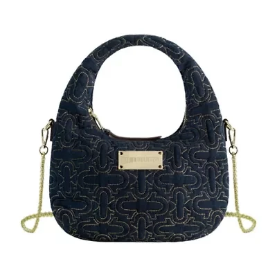 True Religion Women's Quilted Denim Hobo Bag with Gold Detailing