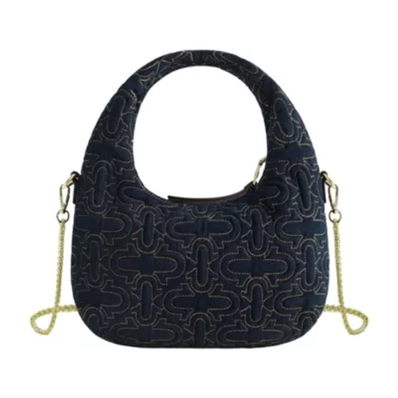 True Religion Women's Quilted Denim Hobo Bag with Gold Detailing