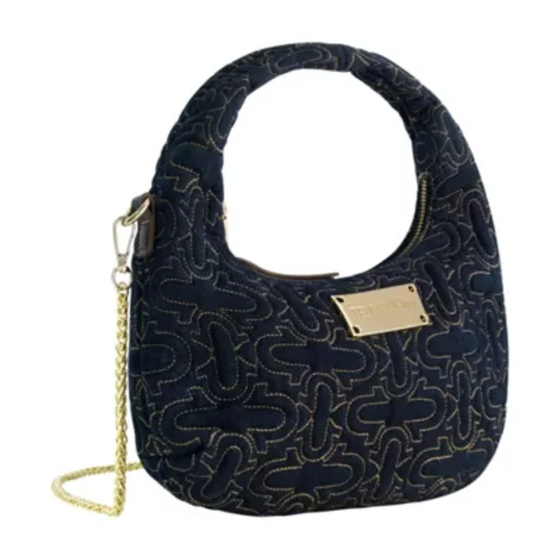 True Religion Women's Quilted Denim Hobo Bag with Gold Detailing