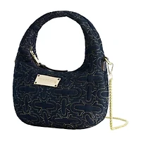 True Religion Women's Quilted Denim Hobo Bag with Gold Detailing