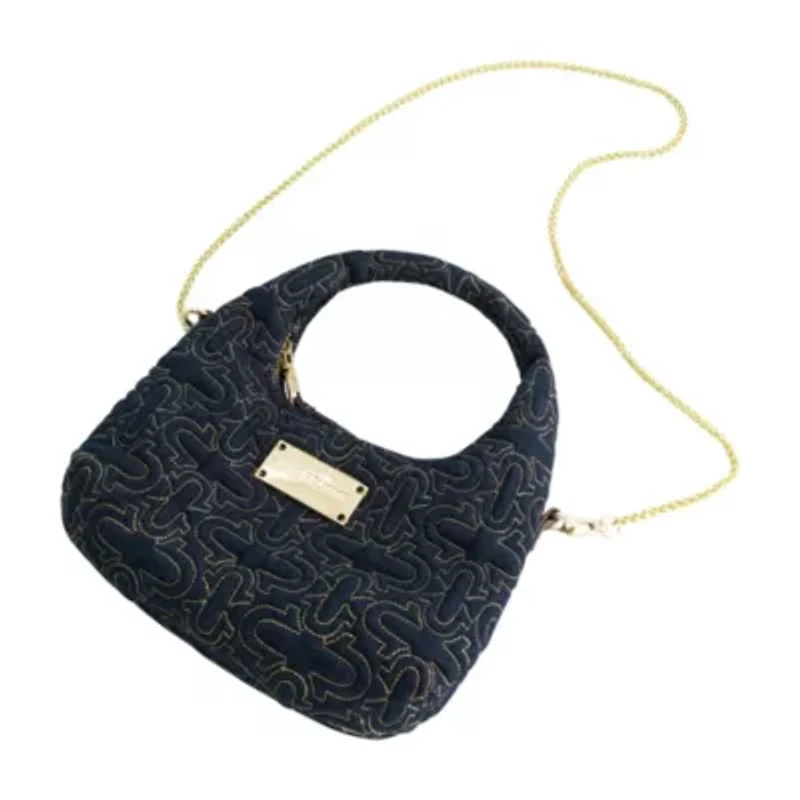 True Religion Women's Quilted Denim Hobo Bag with Gold Detailing