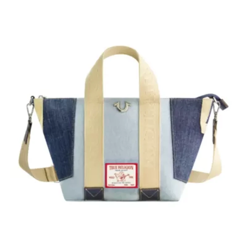 True Religion Licensed Patchwork Denim Tote Bag with Adjustable Strap