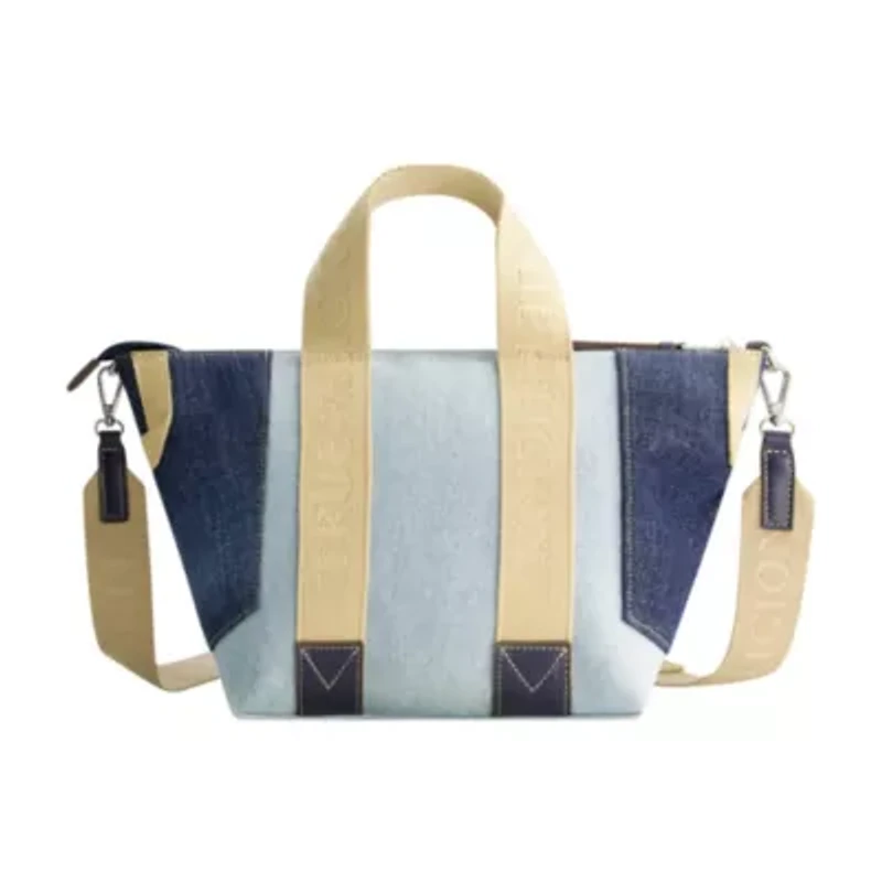 True Religion Licensed Patchwork Denim Tote Bag with Adjustable Strap