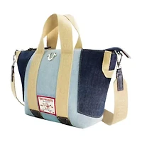 True Religion Licensed Patchwork Denim Tote Bag with Adjustable Strap