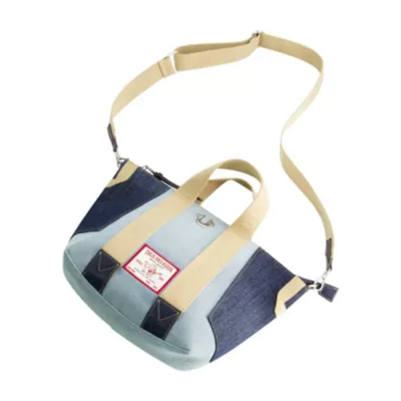 True Religion Licensed Patchwork Denim Tote Bag with Adjustable Strap