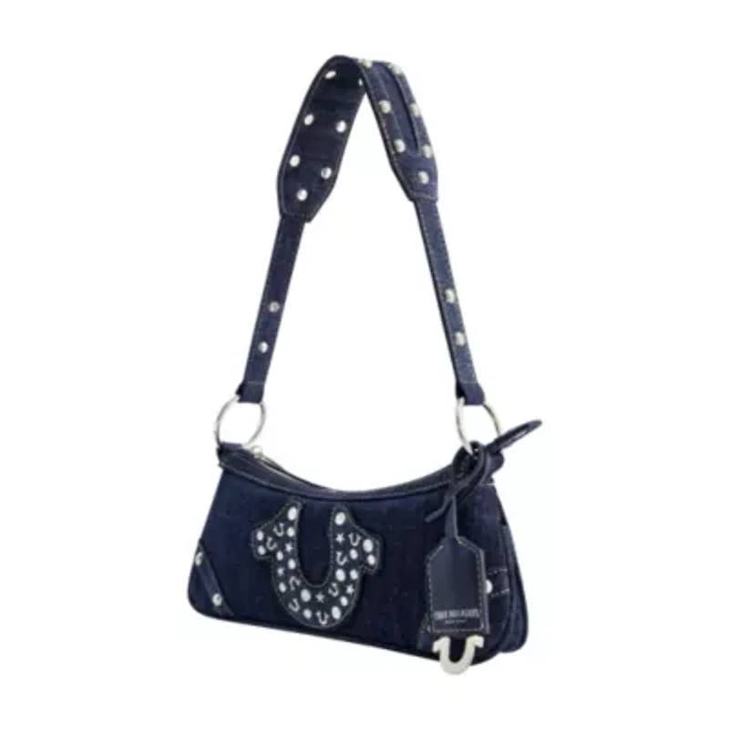 STUDDED HORSESHOE DE True Religion Horseshoe Denim shoulder bag