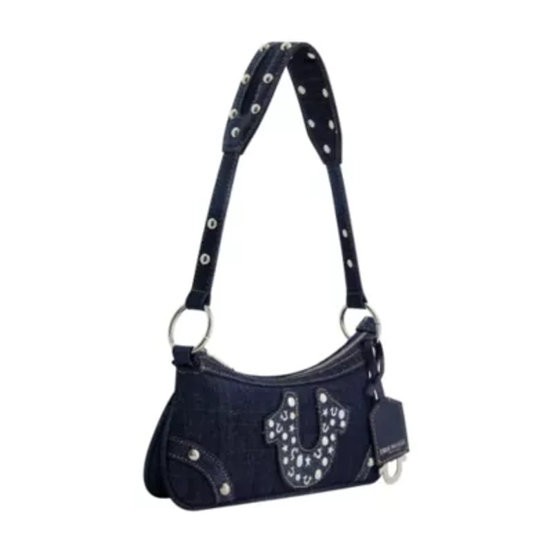STUDDED HORSESHOE DE True Religion Horseshoe Denim shoulder bag