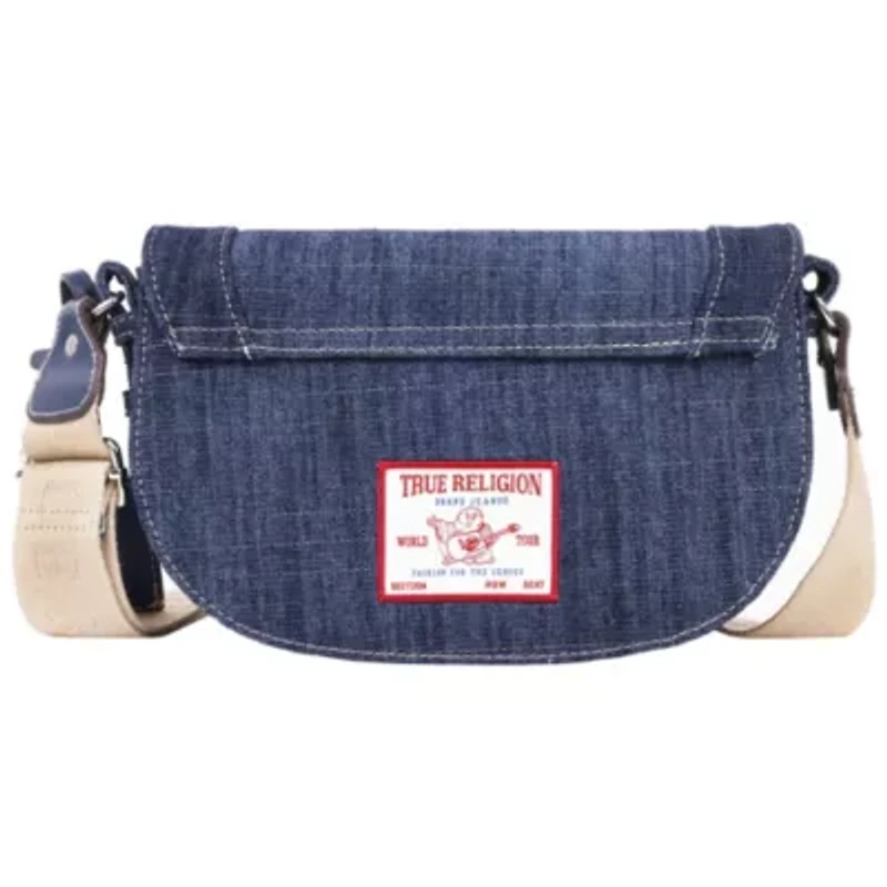 True Religion Studded Horseshoe Denim Flap Bag