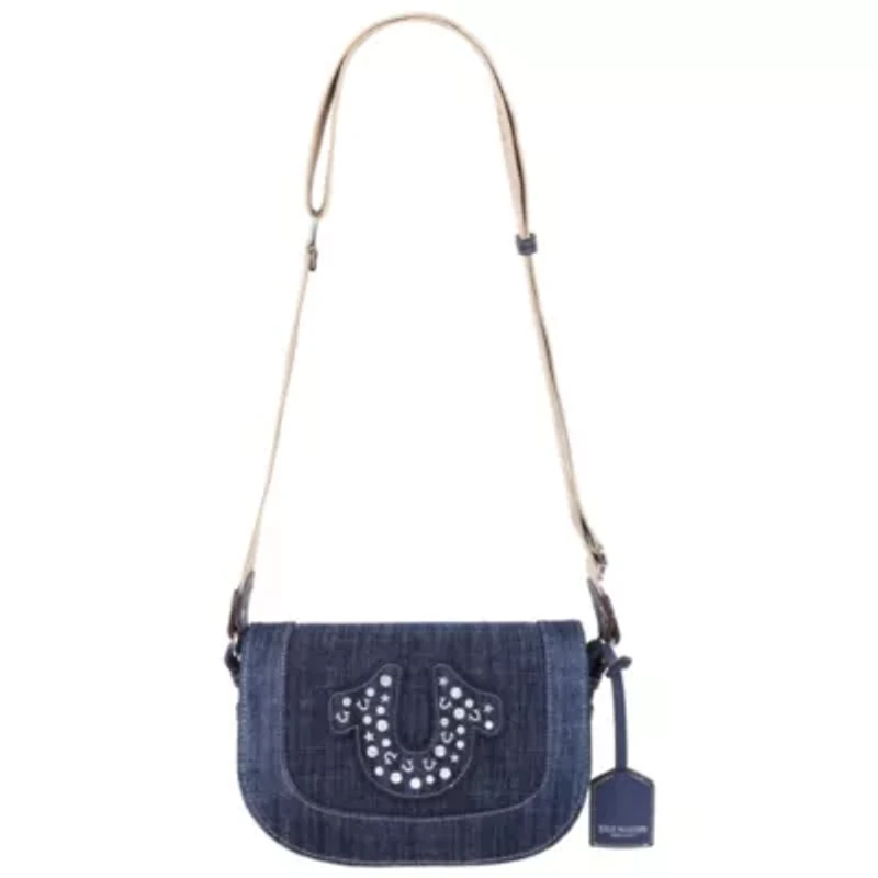 True Religion Studded Horseshoe Denim Flap Bag