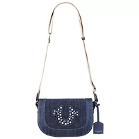 True Religion Studded Horseshoe Denim Flap Bag