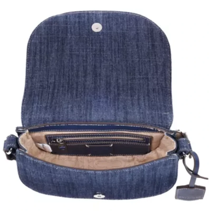 True Religion Studded Horseshoe Denim Flap Bag