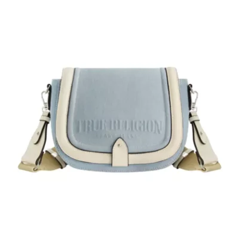 True Religion Distressed Logo Denim Saddle Bag