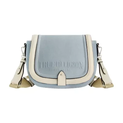 True Religion Distressed Logo Denim Saddle Bag