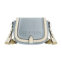 True Religion Distressed Logo Denim Saddle Bag