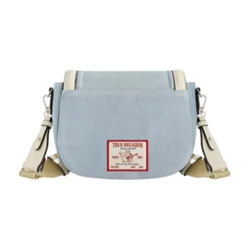 True Religion Distressed Logo Denim Saddle Bag