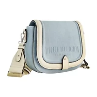 True Religion Distressed Logo Denim Saddle Bag