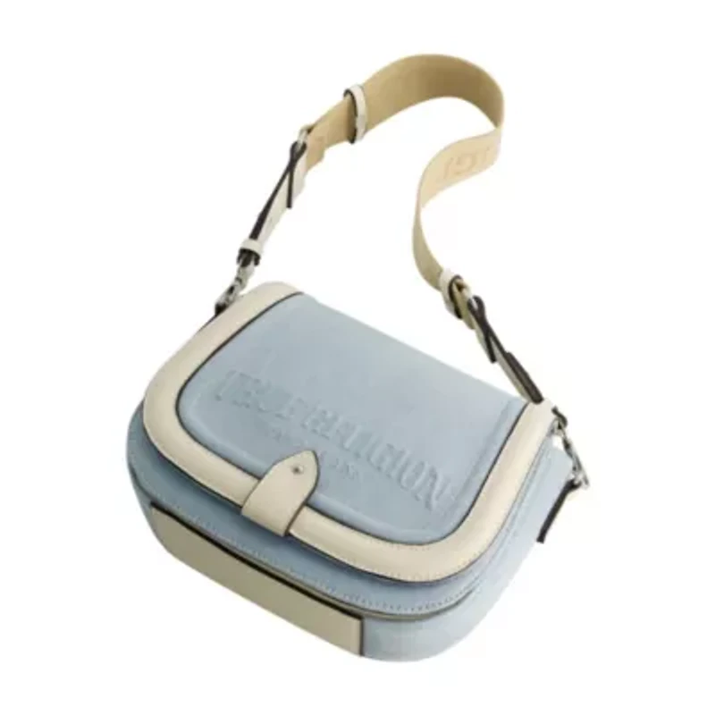 True Religion Distressed Logo Denim Saddle Bag
