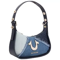 True Religion Frayed Denim Horseshoe Flap Shoulder Bag