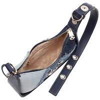 True Religion Frayed Denim Horseshoe Flap Shoulder Bag