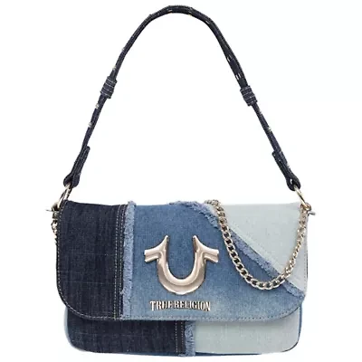 True Religion Frayed Denim Horseshoe Hobo Bag