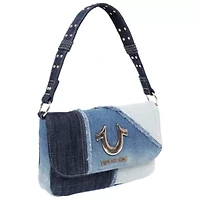True Religion Frayed Denim Horseshoe Hobo Bag