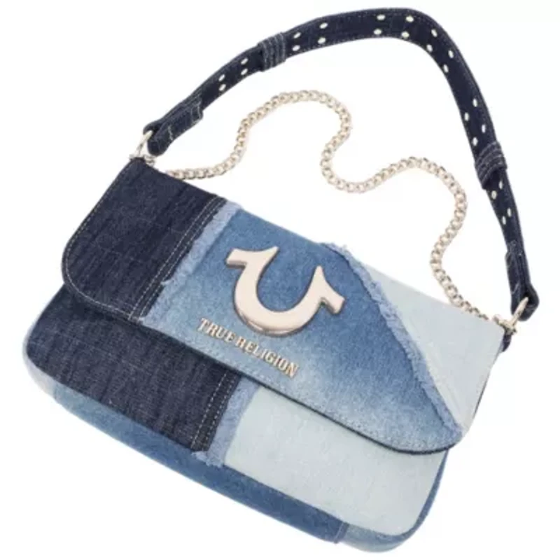 True Religion Frayed Denim Horseshoe Hobo Bag