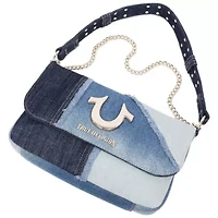 True Religion Frayed Denim Horseshoe Hobo Bag