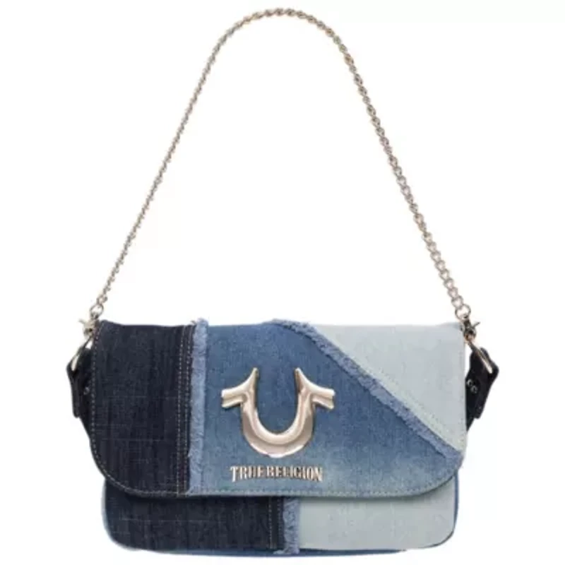 True Religion Frayed Denim Horseshoe Hobo Bag