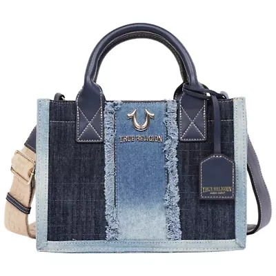True Religion Frayed Denim Modern Tote with Removable Strap