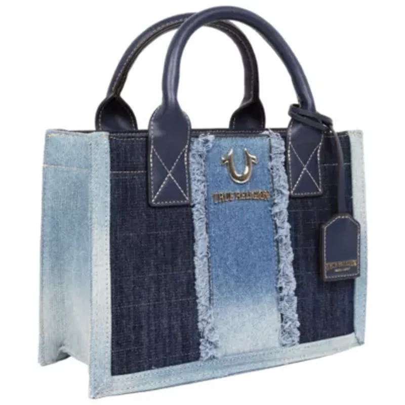 True Religion Frayed Denim Modern Tote with Removable Strap