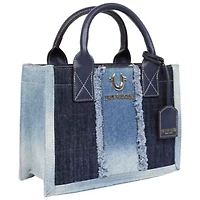 True Religion Frayed Denim Modern Tote with Removable Strap