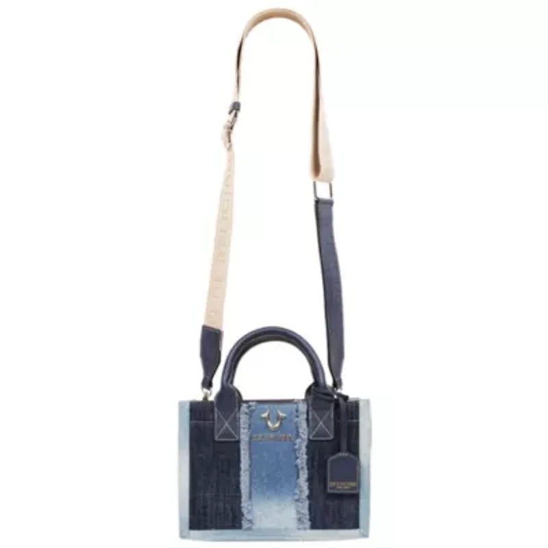 True Religion Frayed Denim Modern Tote with Removable Strap