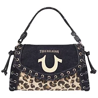 True Religion Denim Leopard Eyelet Trim Flap Bag