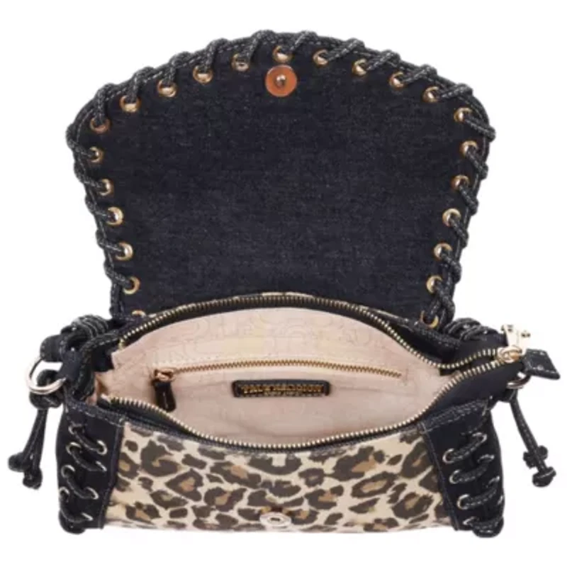 True Religion Denim Leopard Eyelet Trim Flap Bag