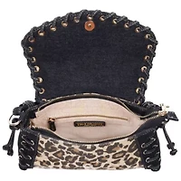 True Religion Denim Leopard Eyelet Trim Flap Bag