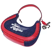 True Religion Wing Motif Denim Hobo Bag with Red Trim