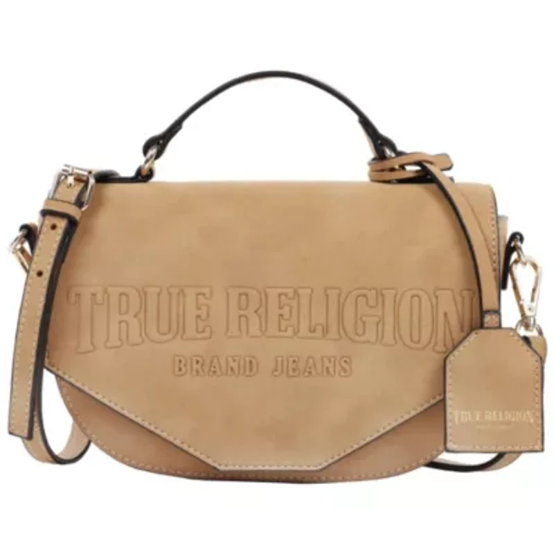 True Religion Trapunto Logo Suede Flap Crossbody