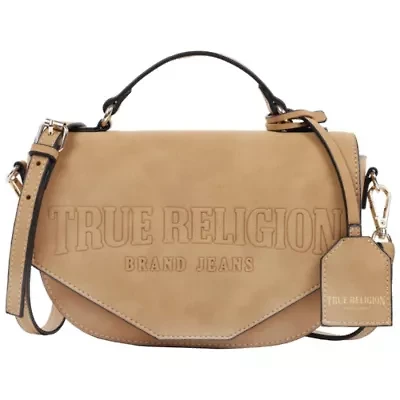 True Religion Trapunto Logo Suede Flap Crossbody