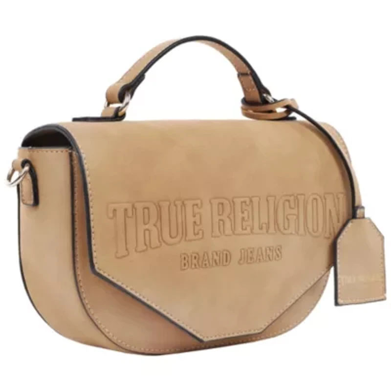True Religion Trapunto Logo Suede Flap Crossbody