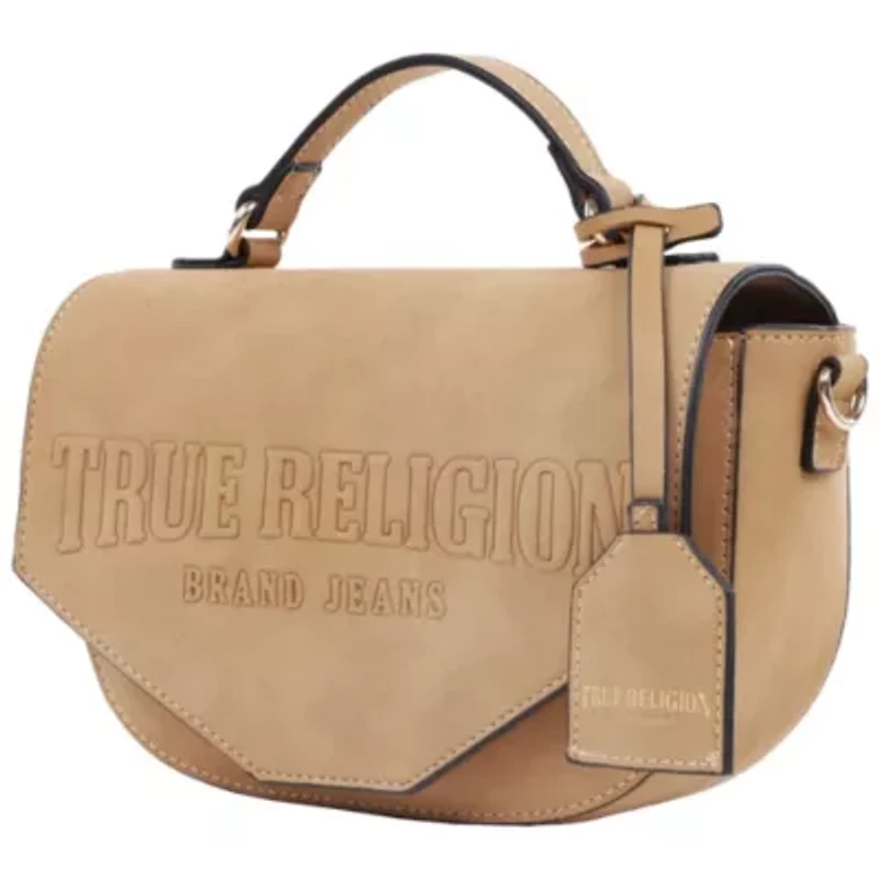 True Religion Trapunto Logo Suede Flap Crossbody
