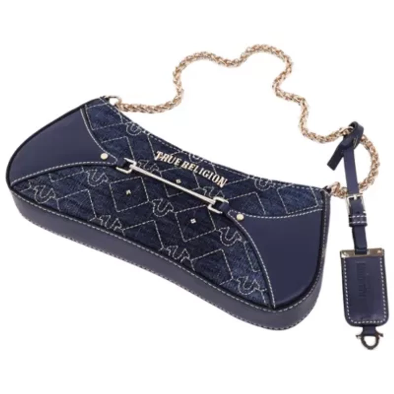 True Religion Studded Denim Chain Shoulder Bag