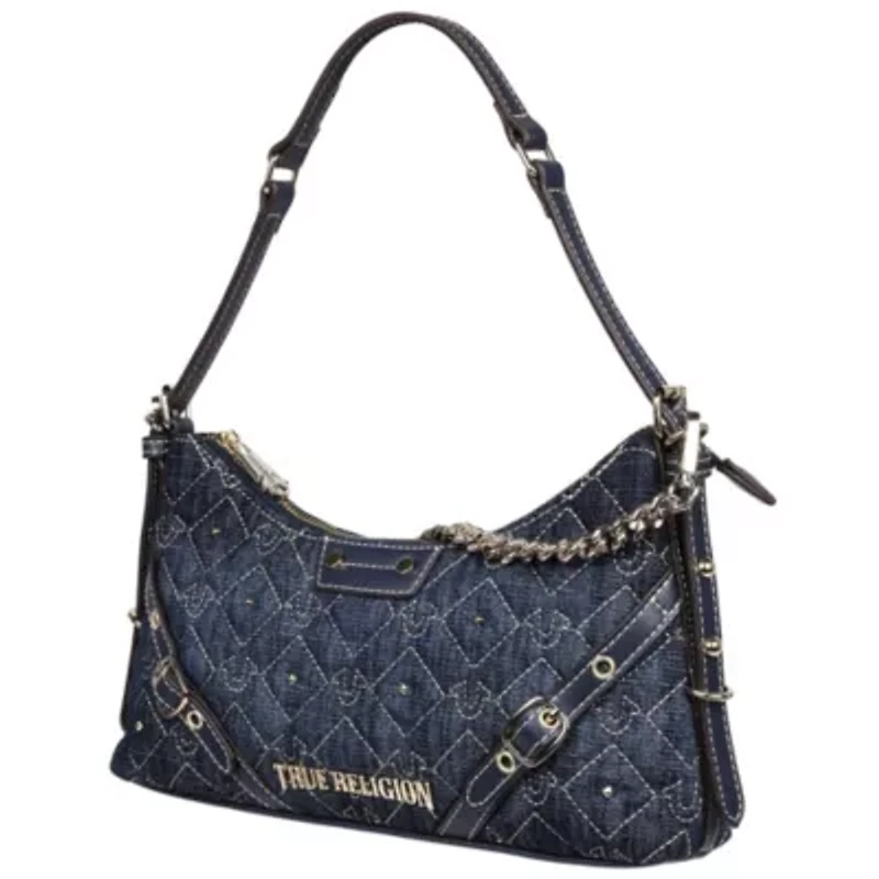 True Religion Studded Denim Chain Shoulder Bag