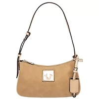 True Religion Logo Plaque Suede Shoulder Bag